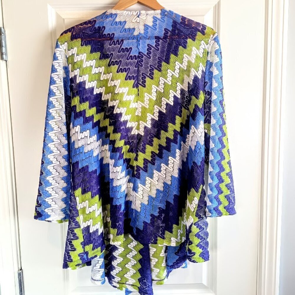 Ruby Rd. Blue Green Mesh Open Flyaway Cardigan Sweater 2X - Picture 3 of 5